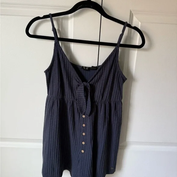 Roxy Dark Blue Button-Front Jumpsuit - Picture 1 of 4